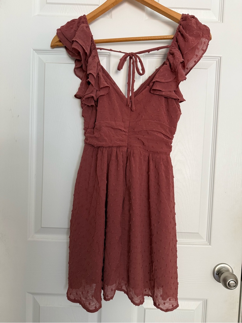 Altar'd State Rose Mauve Ruffle V-Neck Mini Dress Cottagecore Boho Vacation